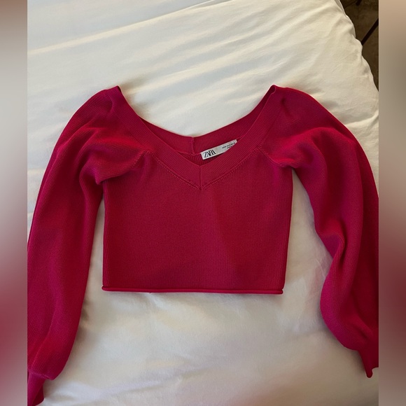 Zara Fuchsia Balloon Sleeve Knit Off Shoulder - Picture 5 of 5